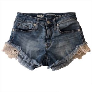 Jean high rise super stretch denim lace shorts